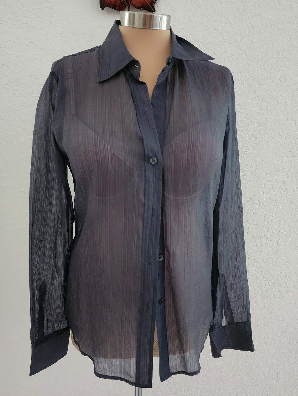 THEORY | Black Sheer Button-Down Blouse